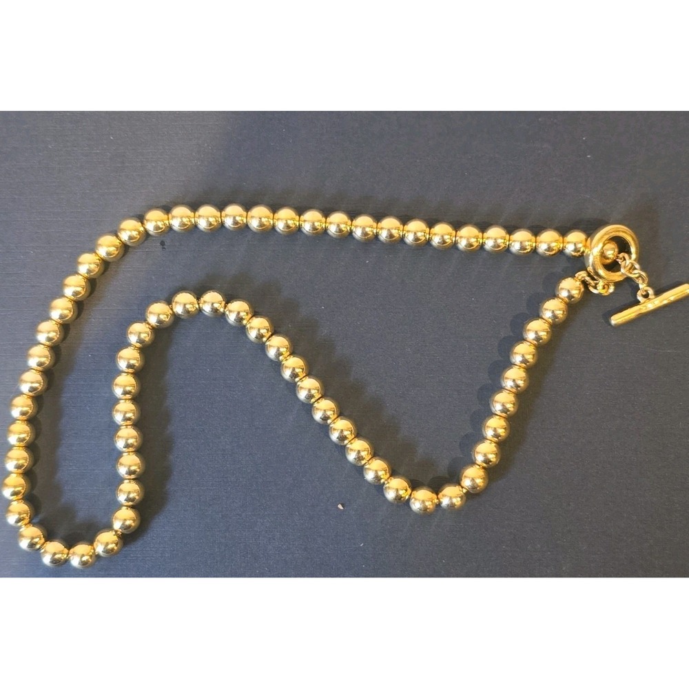 Vintage Monet Gold Tone Ball Bead Necklace 16" Toggle Clasp Signed
